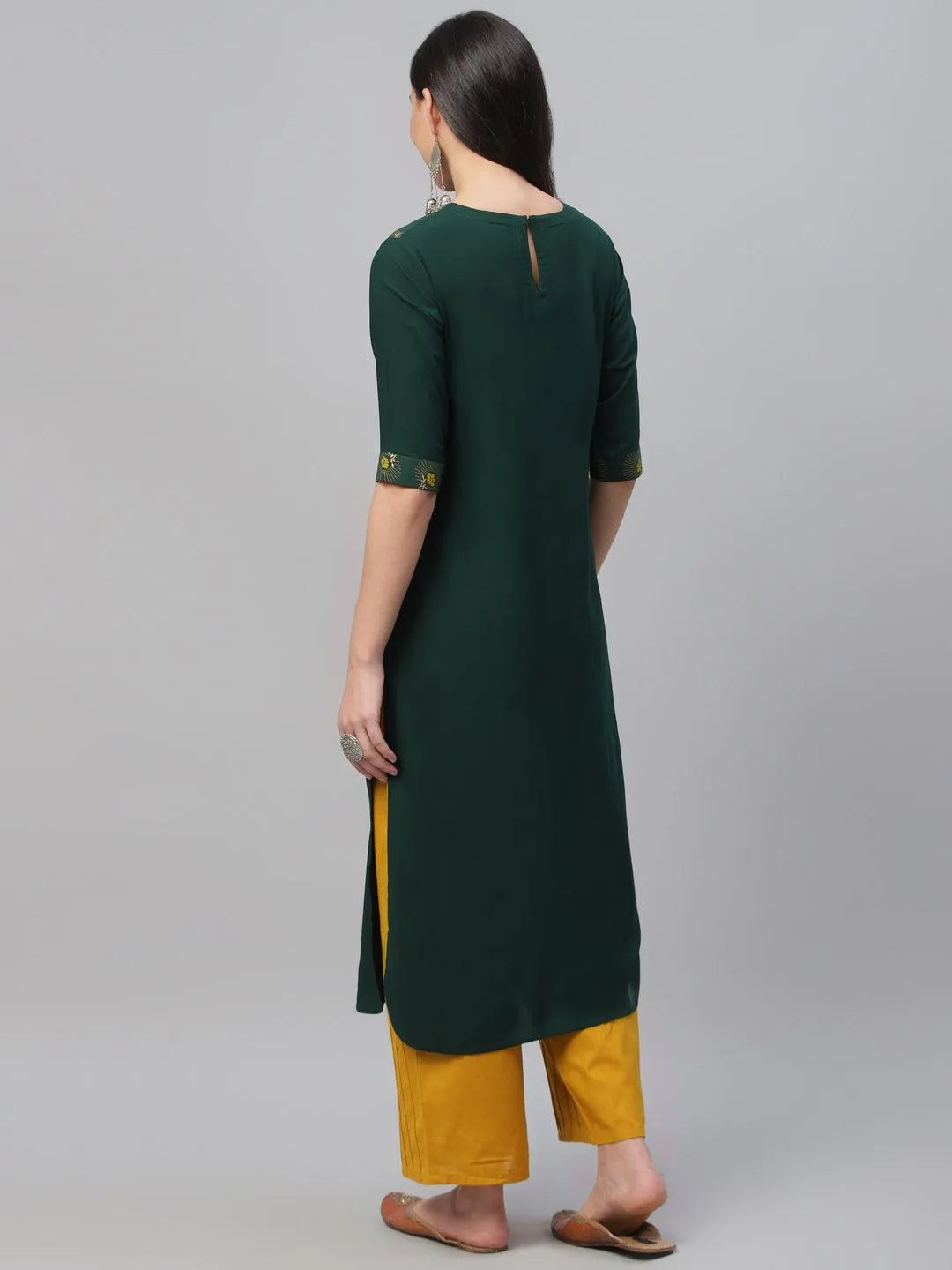 Green Printed Rayon Kurta - Libas