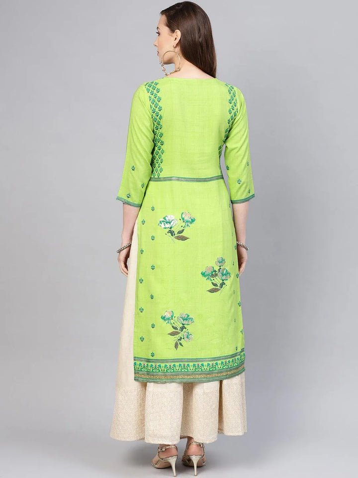 Green Printed Rayon Kurta - Libas