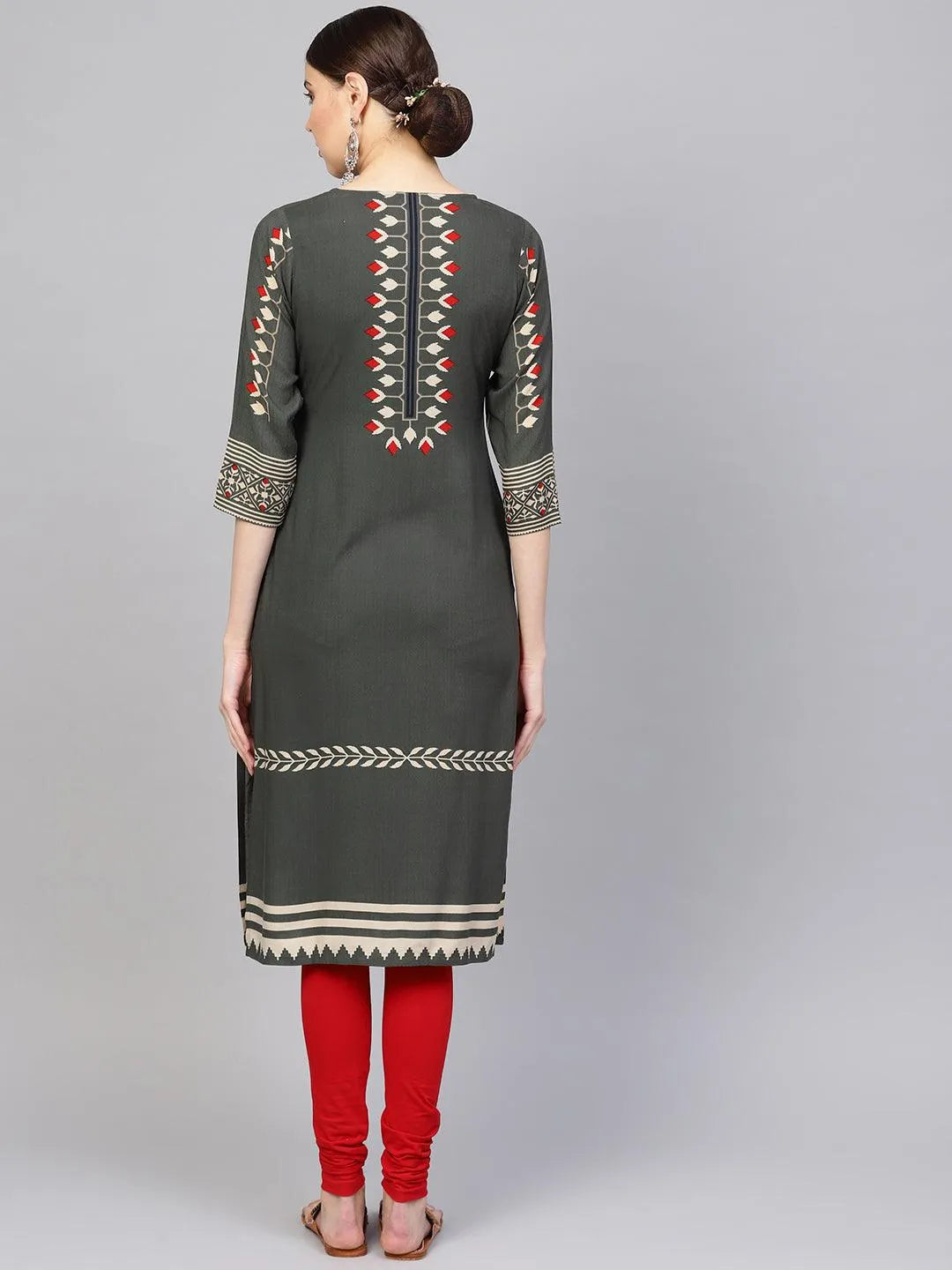 Green Printed Rayon Kurta - Libas