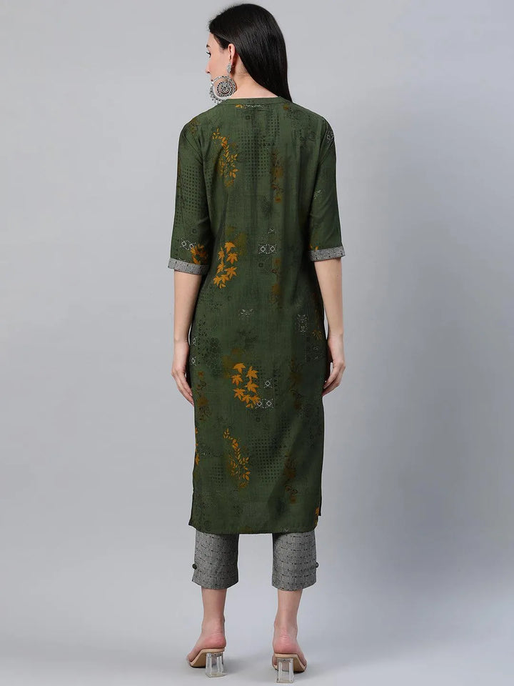 Green Printed Rayon Kurta - Libas