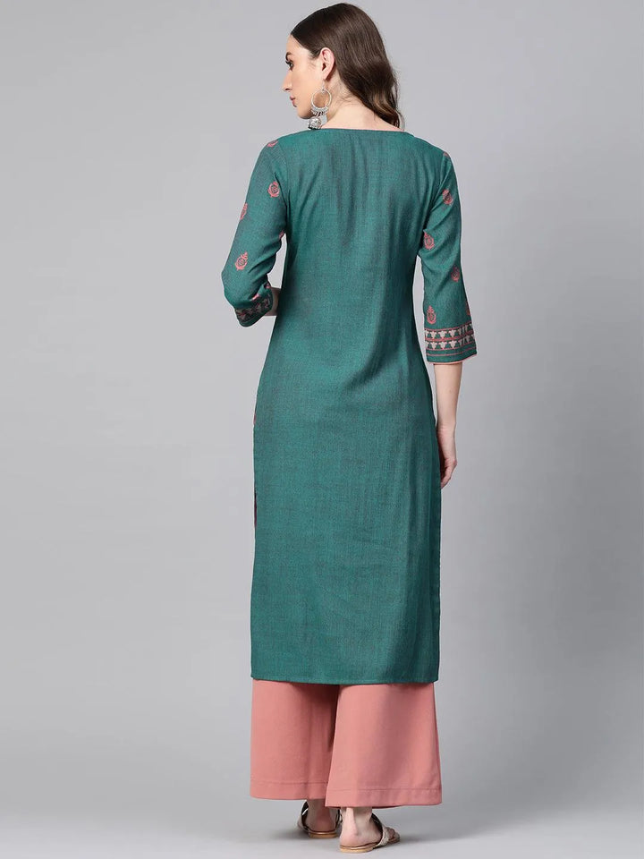 Green Printed Rayon Kurta - Libas