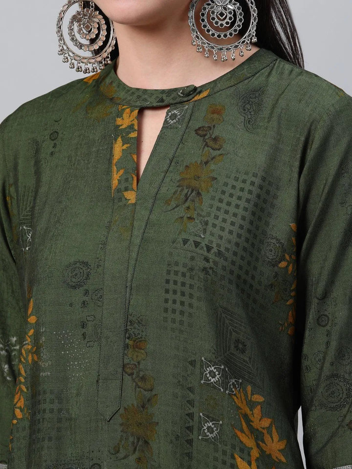 Green Printed Rayon Kurta - Libas