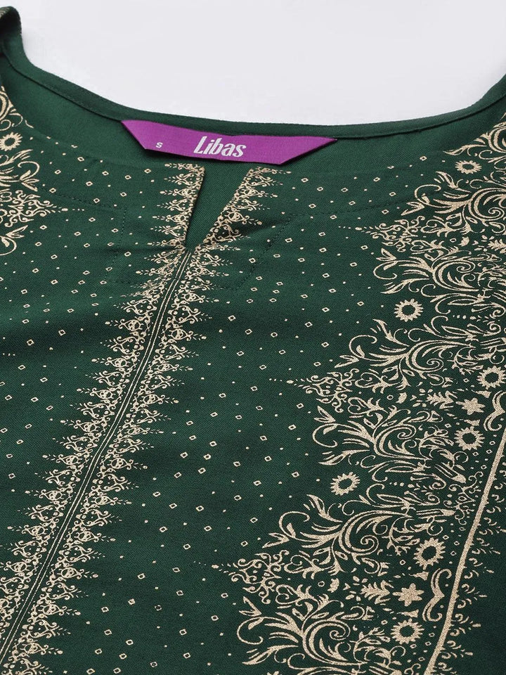 Green Printed Rayon Kurta - Libas