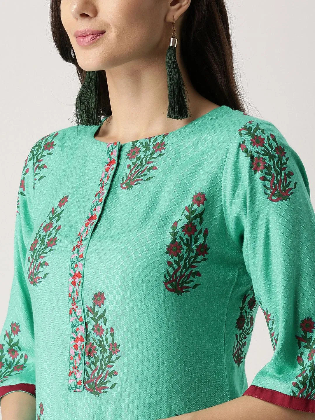 Green Printed Rayon Kurta - Libas 