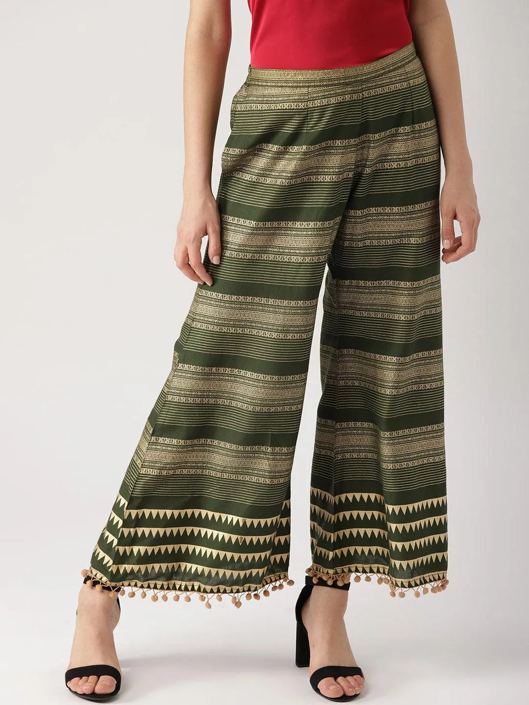 Green Printed Rayon Palazzos - Libas 