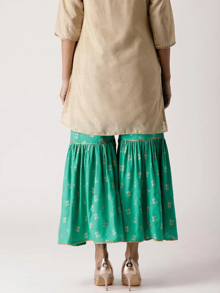 Green Printed Rayon Sharara Pants - Libas