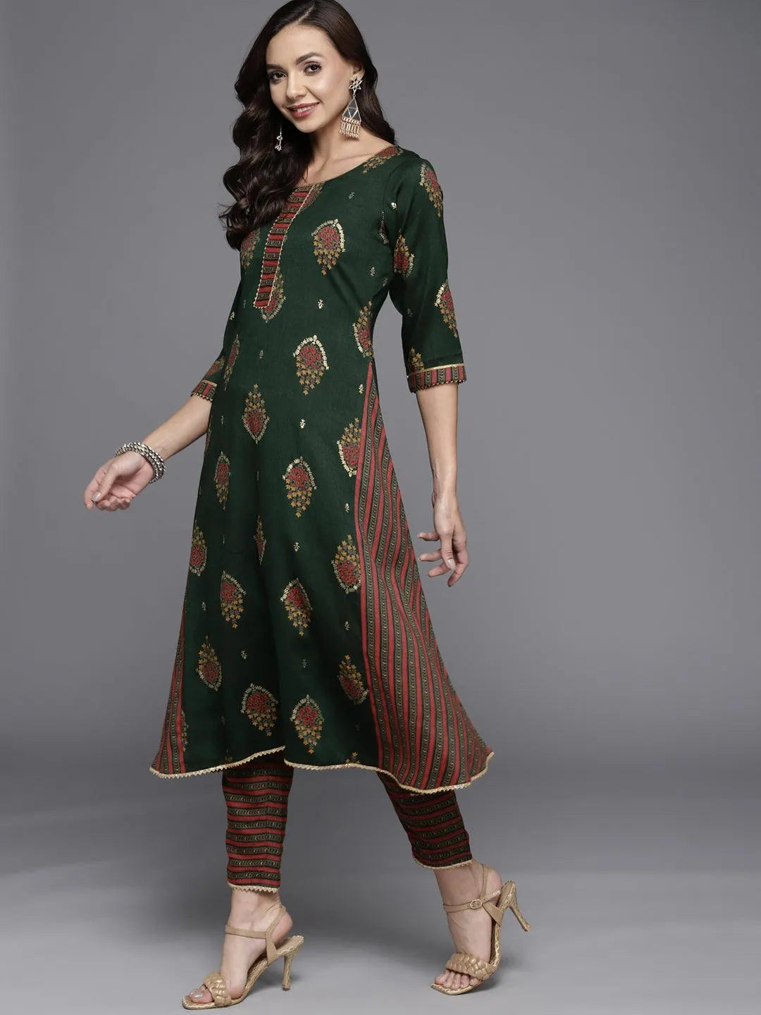 Green Printed Rayon Straight Suit Set - Libas