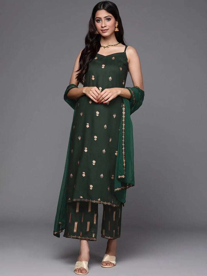 Green Printed Rayon Suit Set - Libas