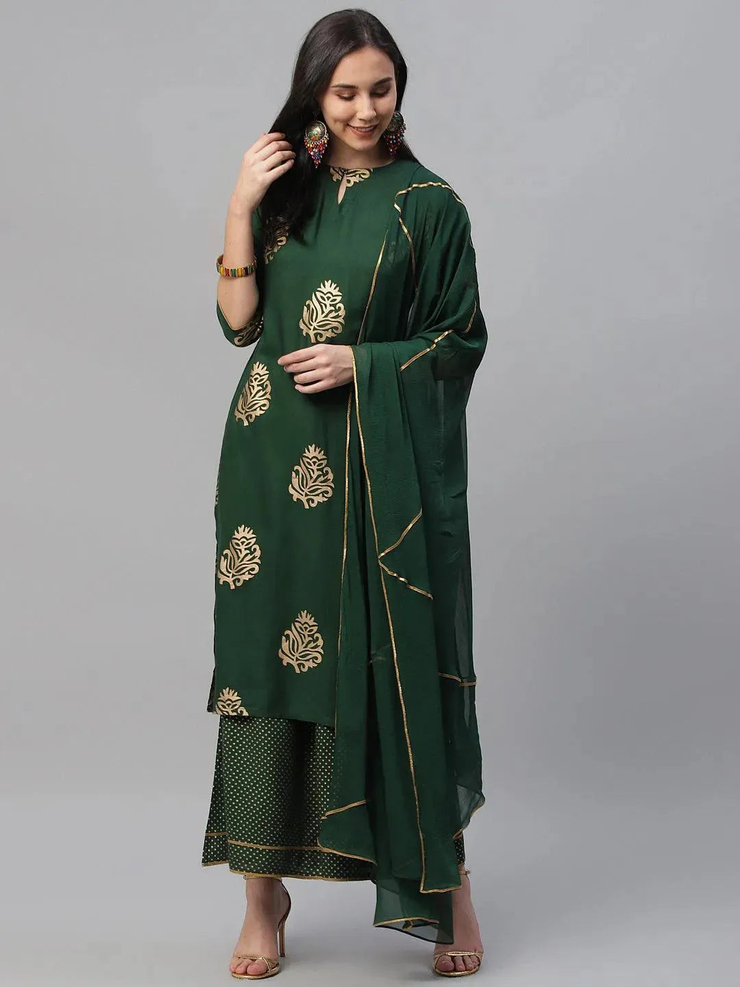 

Buy Green Printed Rayon Suit Set - 6842- | Libas Ethnic Wear Online