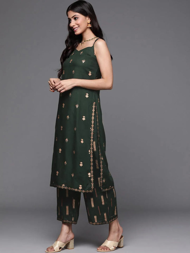 Green Printed Rayon Suit Set - Libas