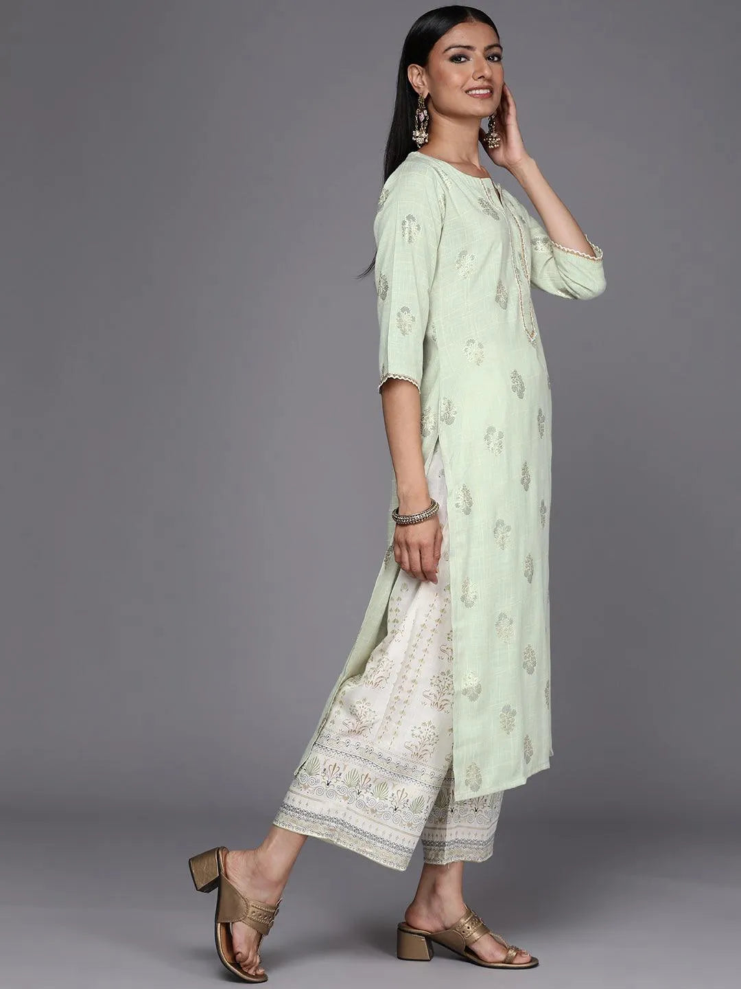 Green Printed Rayon Straight Suit Set - Libas