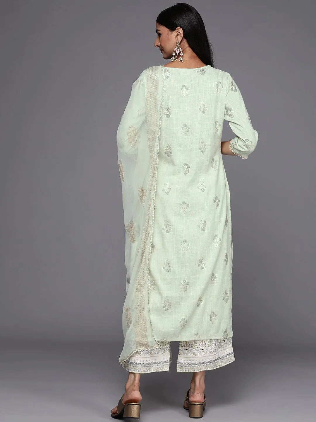 Green Printed Rayon Straight Suit Set - Libas