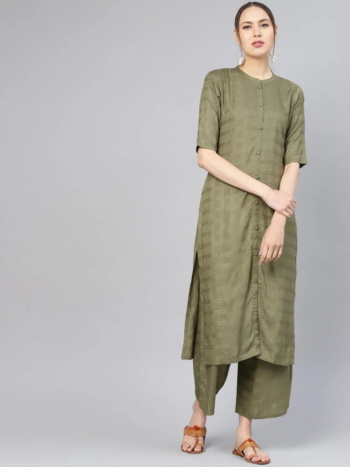 Green Printed Rayon Kurta Set - Libas