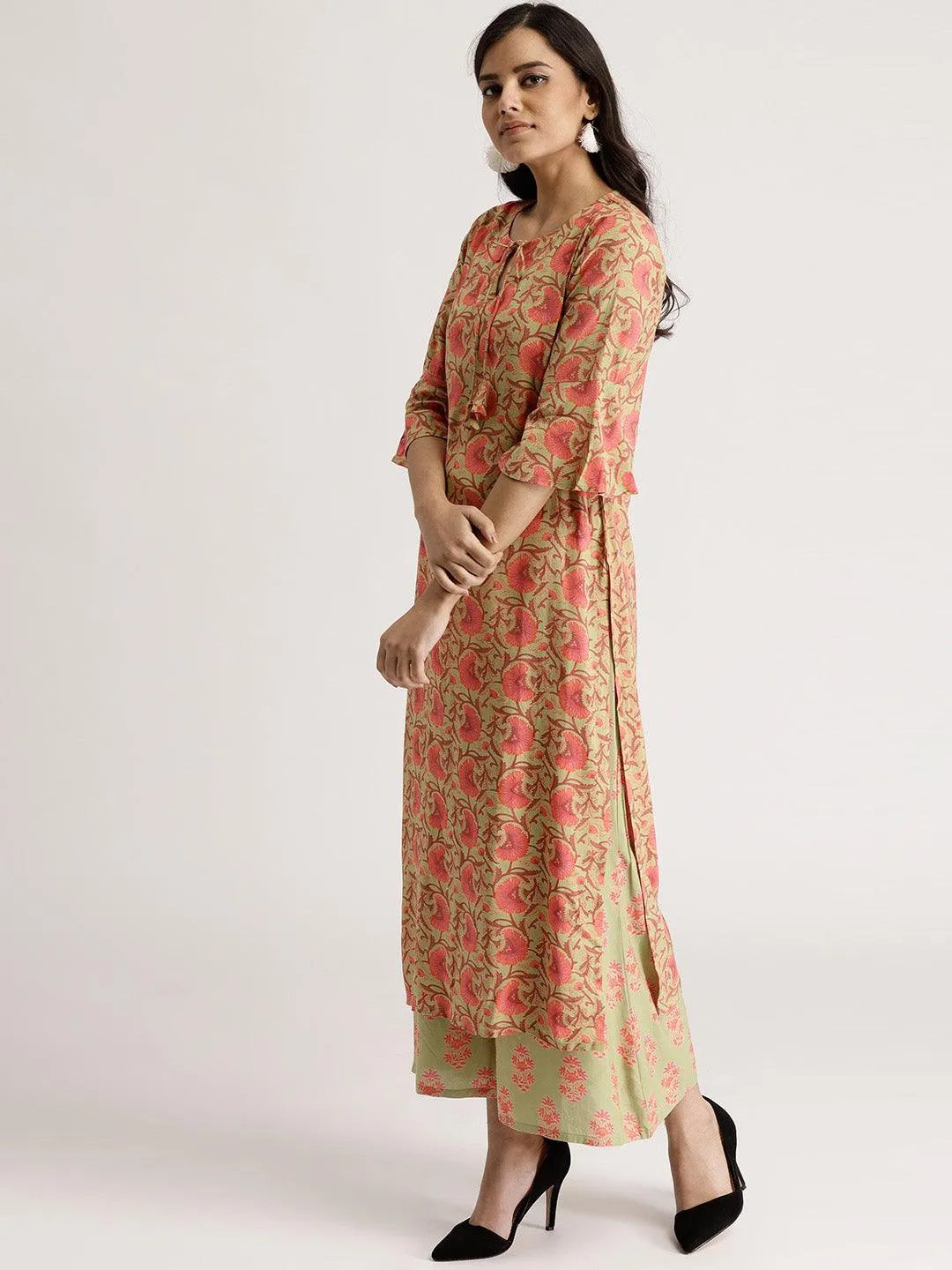 Green Printed Rayon Kurta Set - Libas