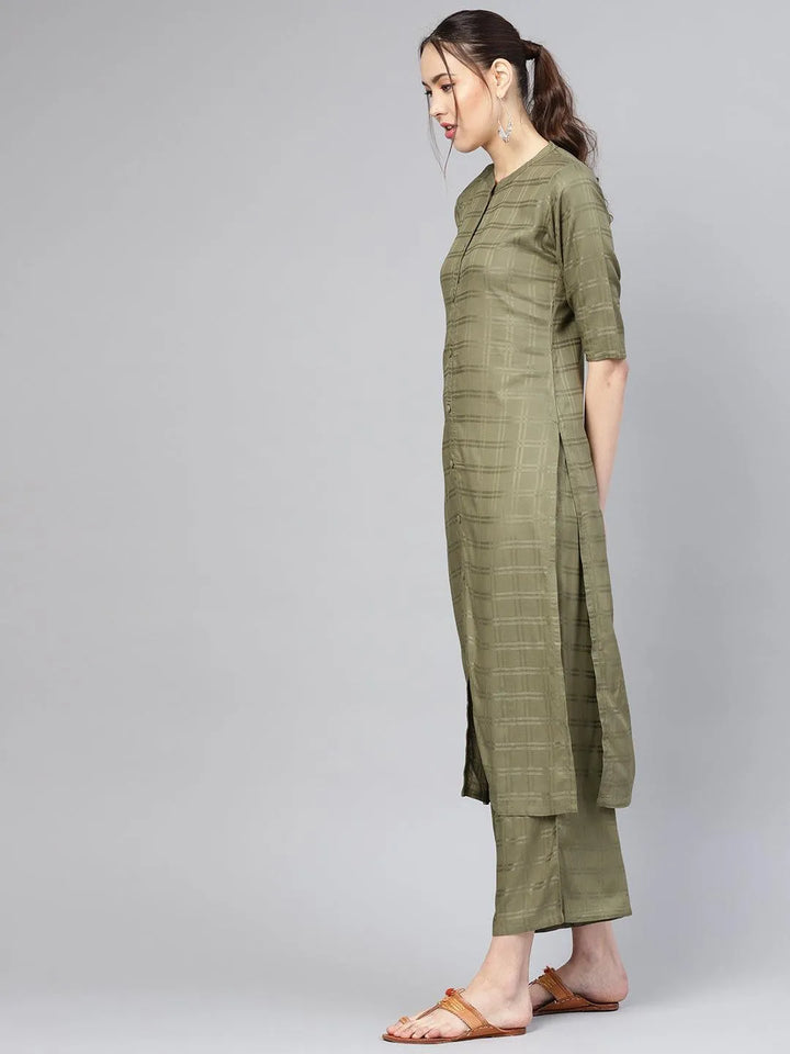 Green Printed Rayon Kurta Set - Libas