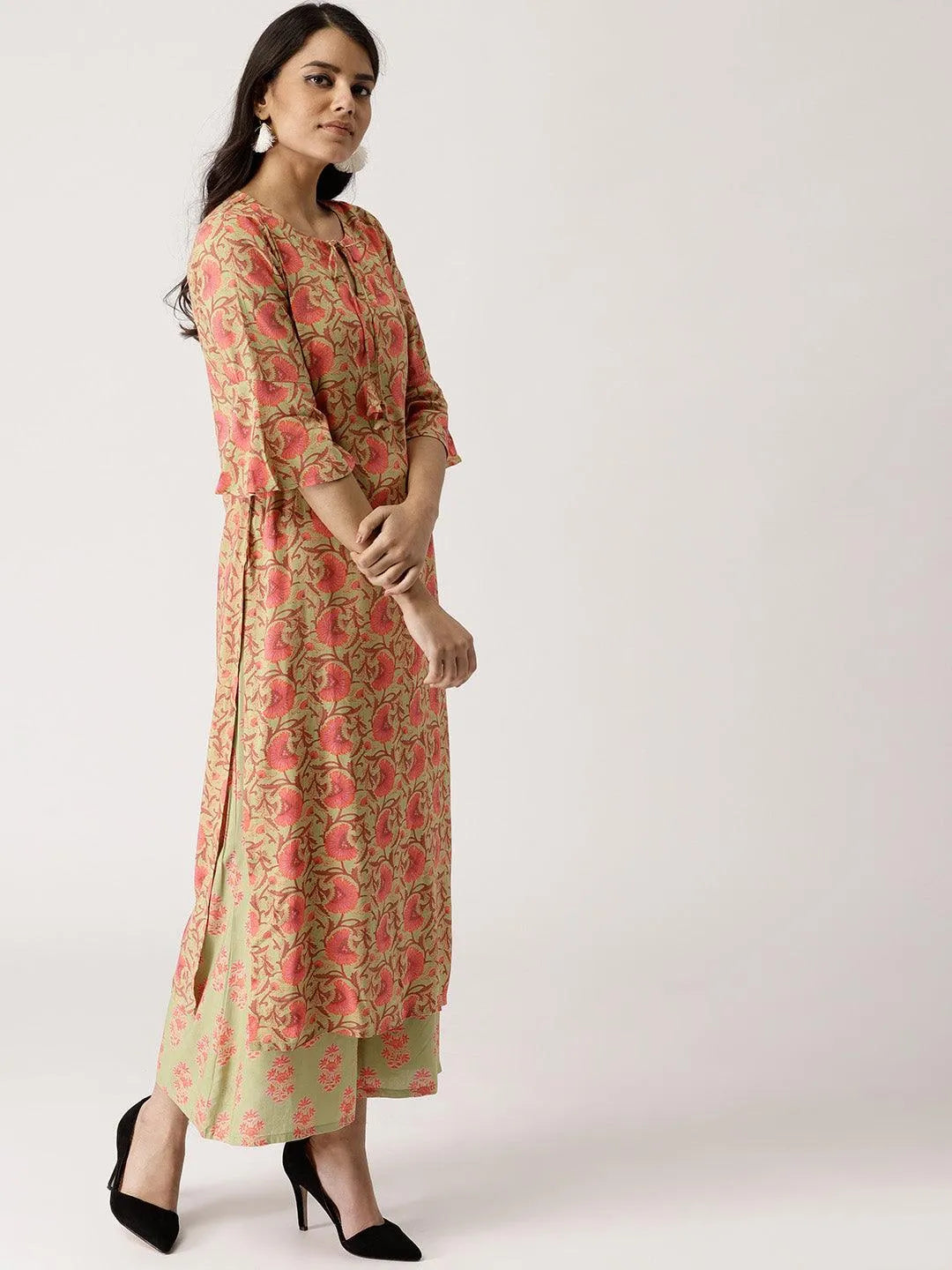 Green Printed Rayon Kurta Set - Libas