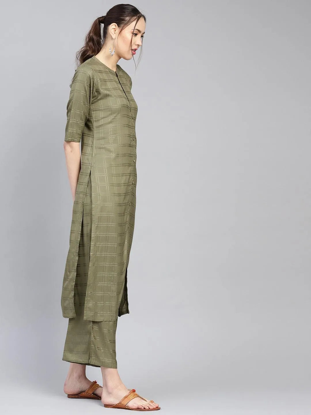 Green Printed Rayon Kurta Set - Libas