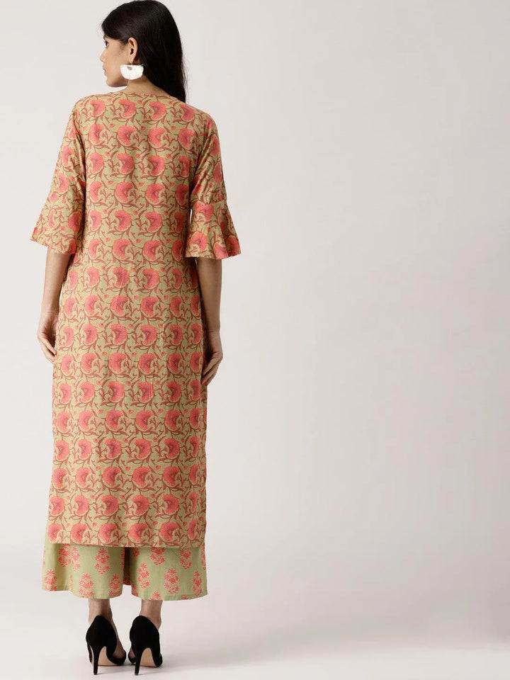 Green Printed Rayon Kurta Set - Libas