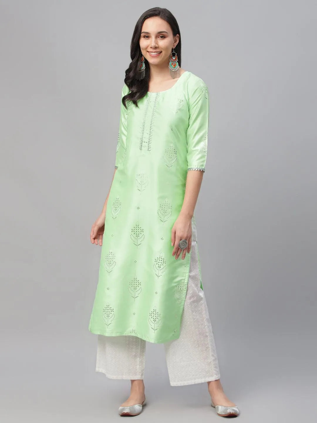 Green Printed Shantoon Kurta - Libas 