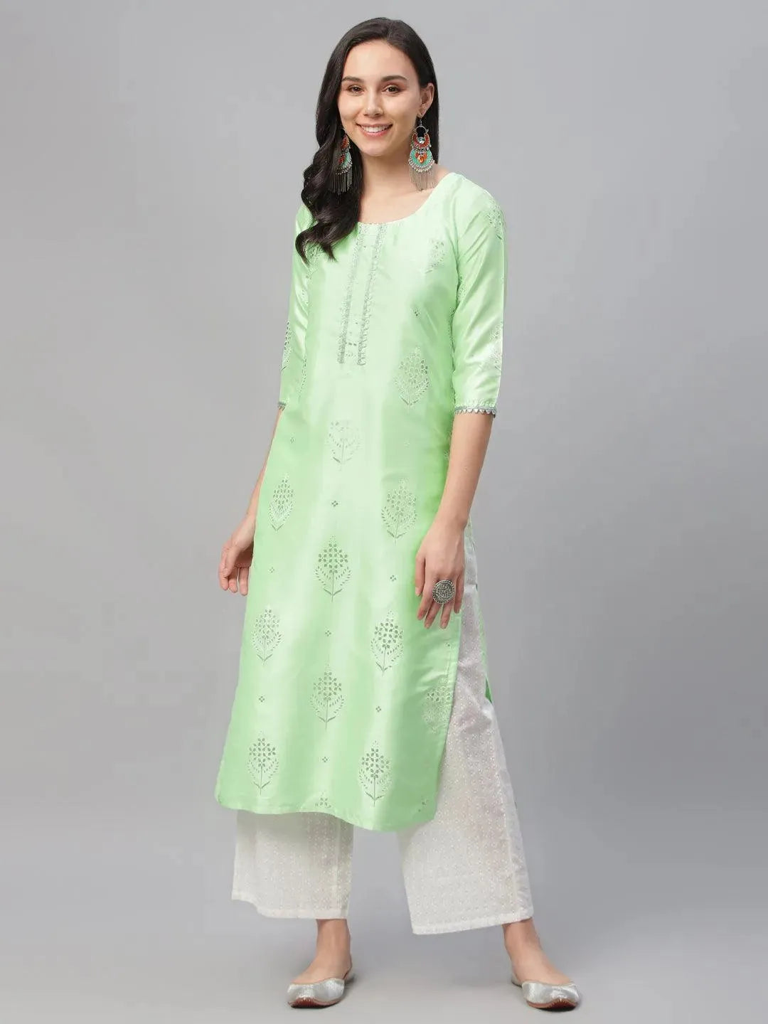 

Buy Green Printed Shantoon Kurta - 9169- | Libas Ethnic Wear Online