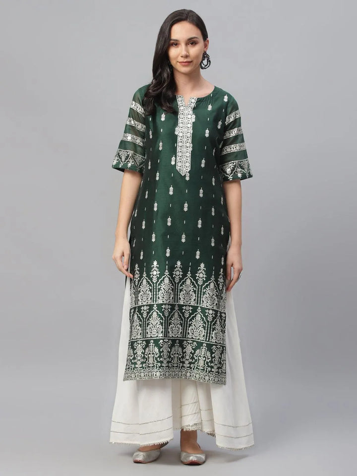 Green Printed Shantoon Kurta - Libas