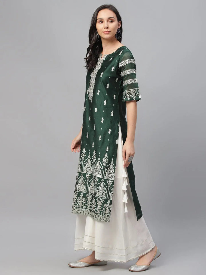 Green Printed Shantoon Kurta - Libas