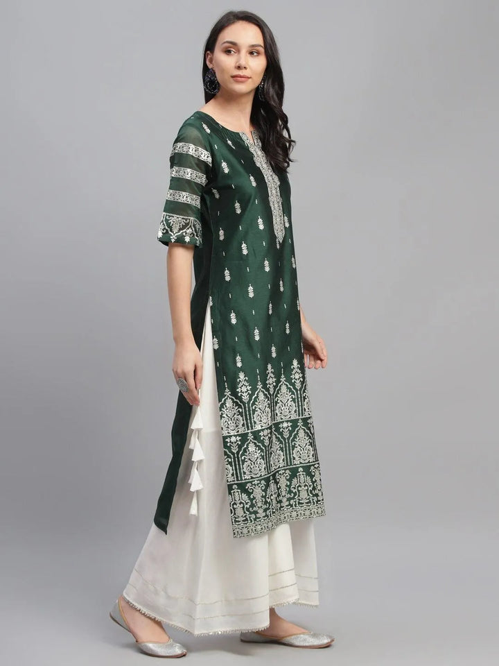 Green Printed Shantoon Kurta - Libas