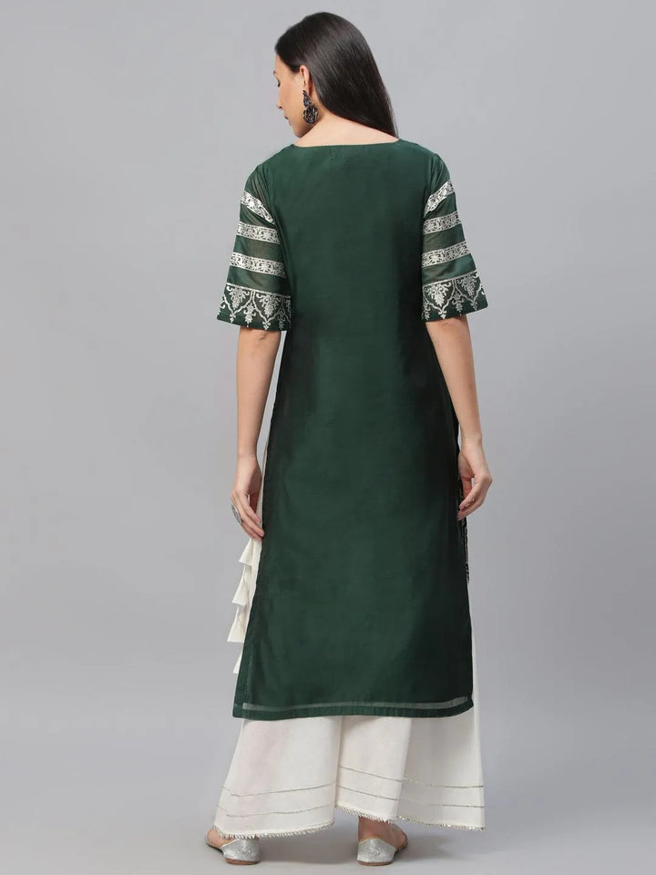 Green Printed Shantoon Kurta - Libas