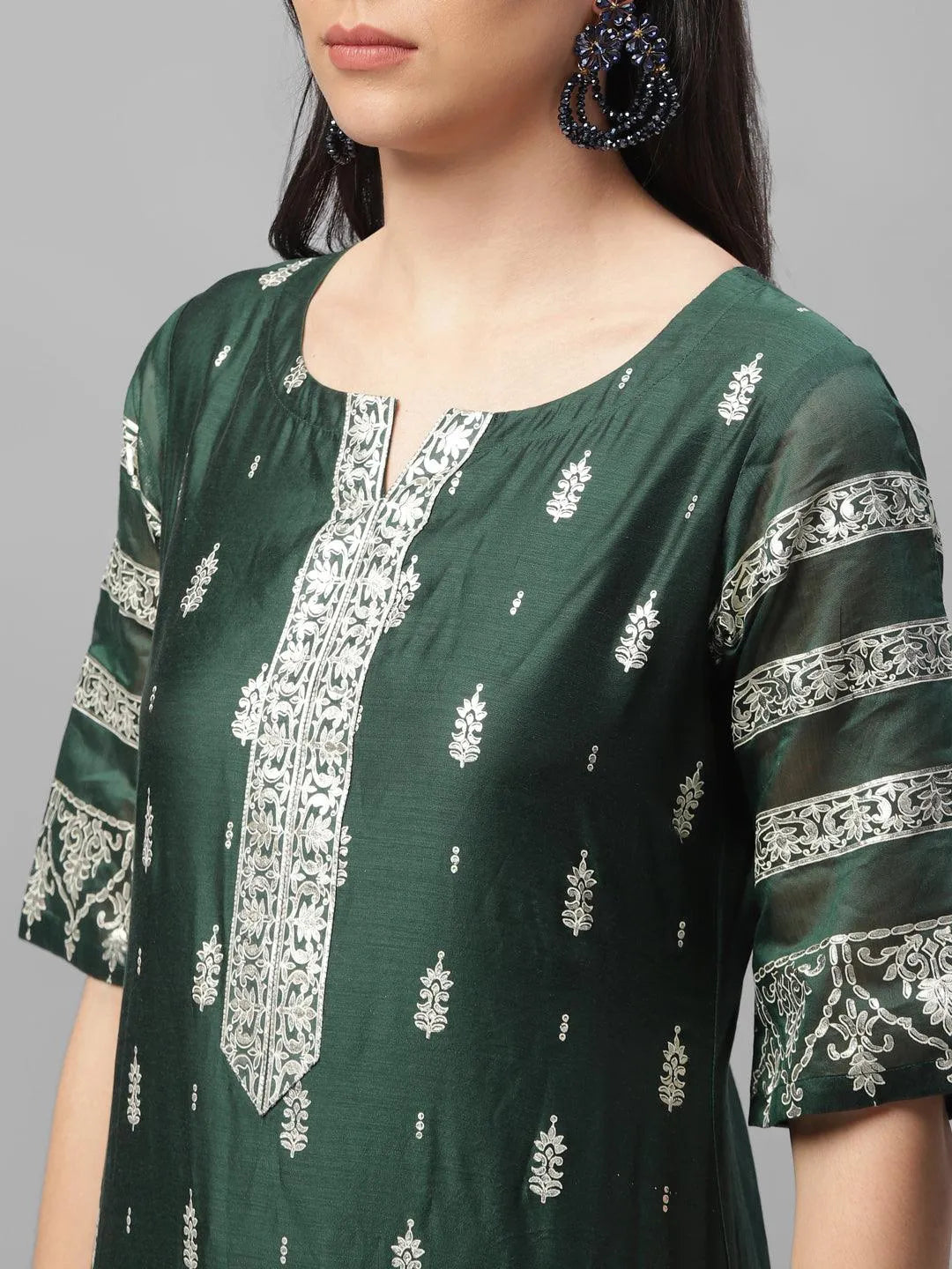 Green Printed Shantoon Kurta - Libas