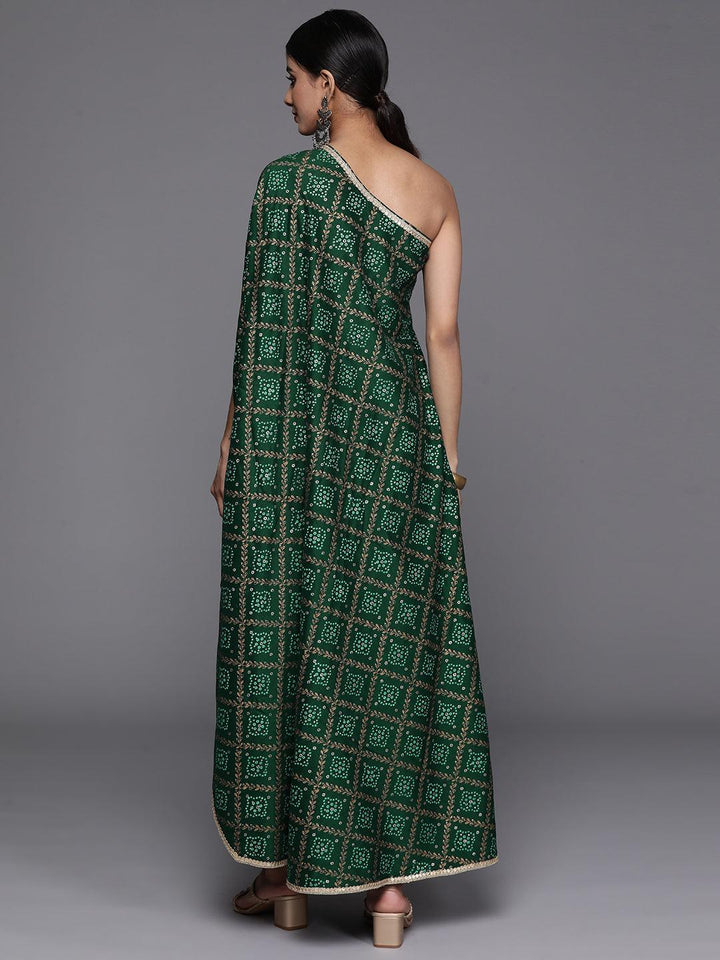 Green Printed Silk Blend Kaftan Kurta With Trousers - Libas