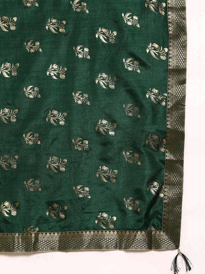 Green Printed Silk Blend Saree - Libas