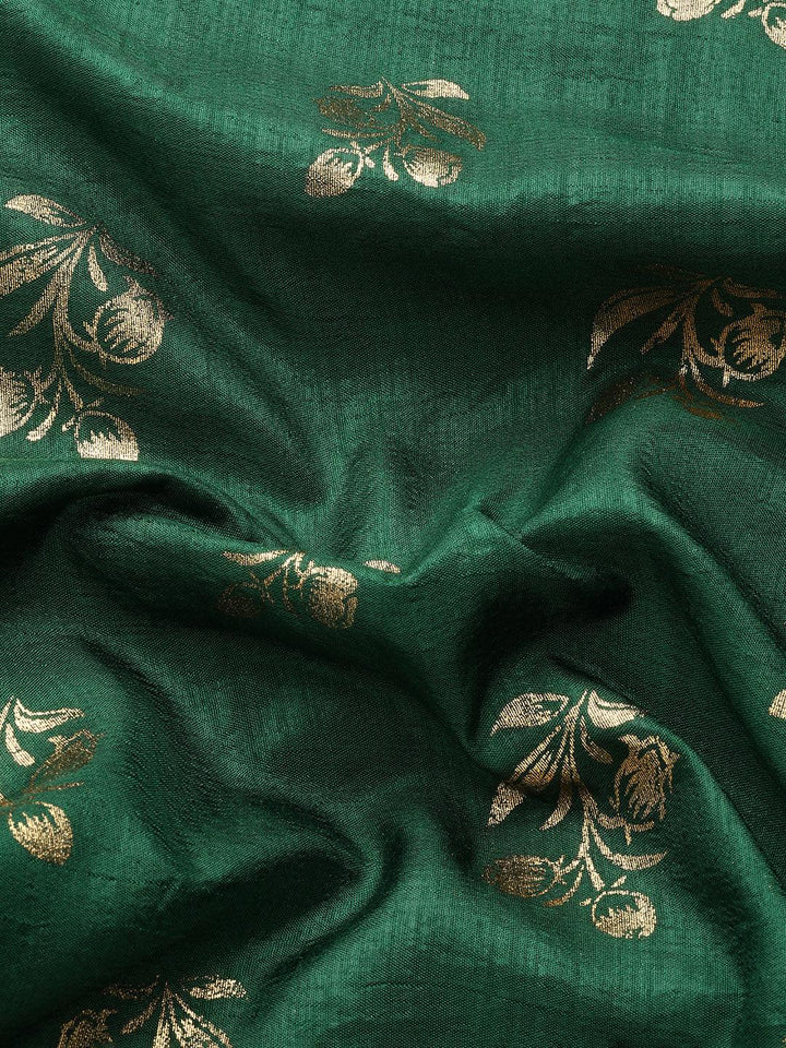 Green Printed Silk Blend Saree - Libas