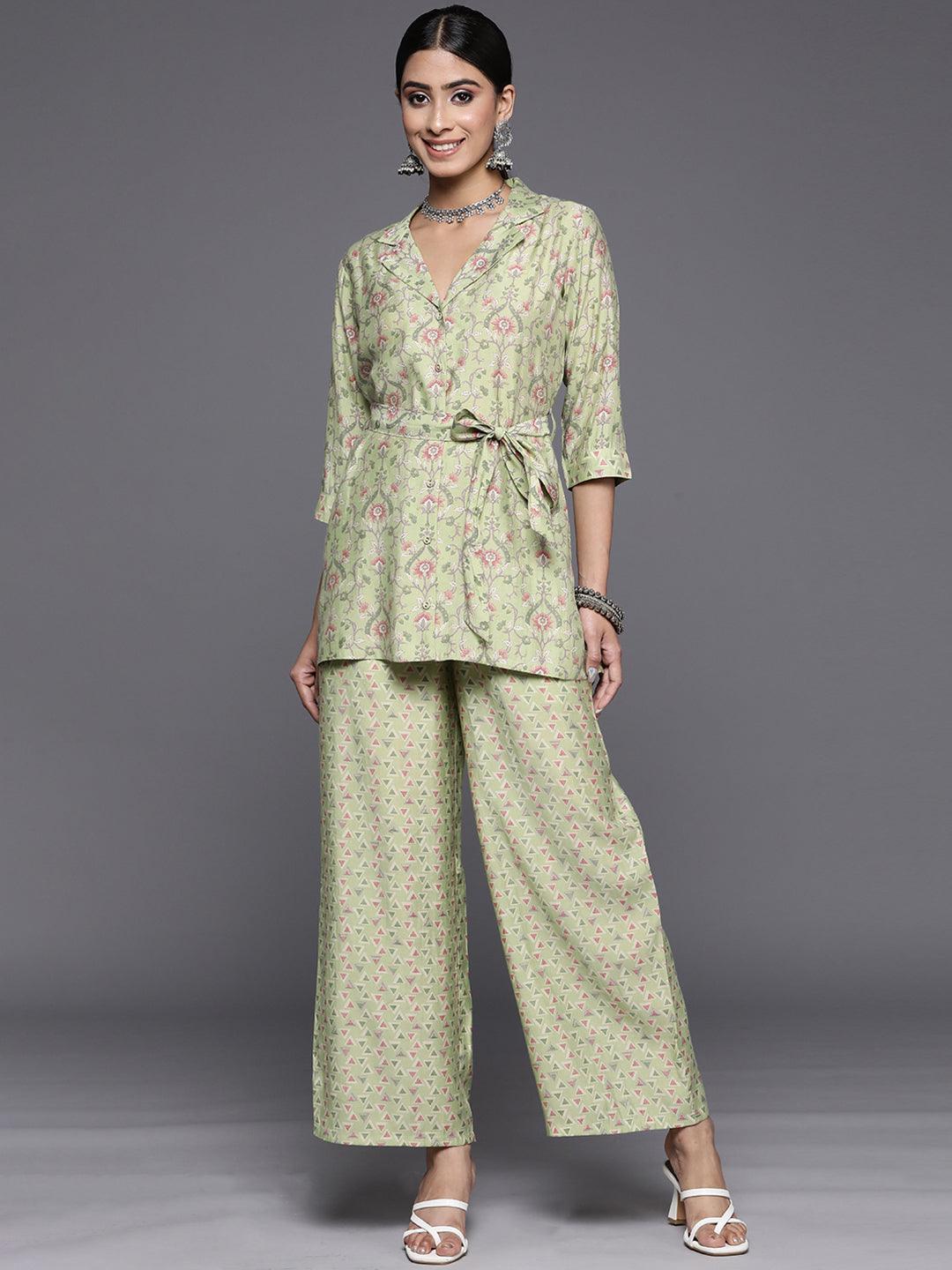 Green Printed Silk Blend Co-Ords - Libas