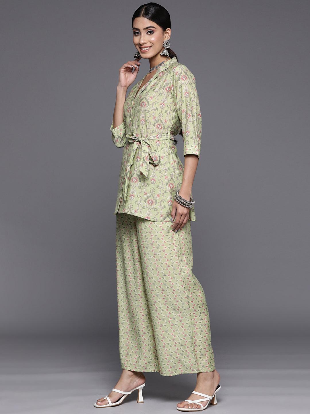 Green Printed Silk Blend Co-Ords - Libas