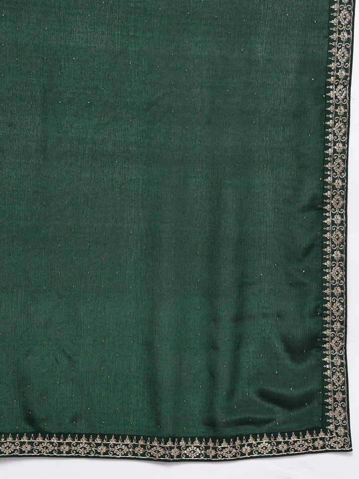 Green Printed Silk Blend Straight Kurta With Trousers & Dupatta - Libas