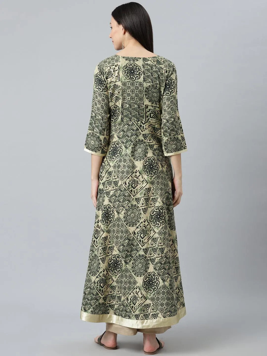 Green Printed Silk Kurta - Libas 