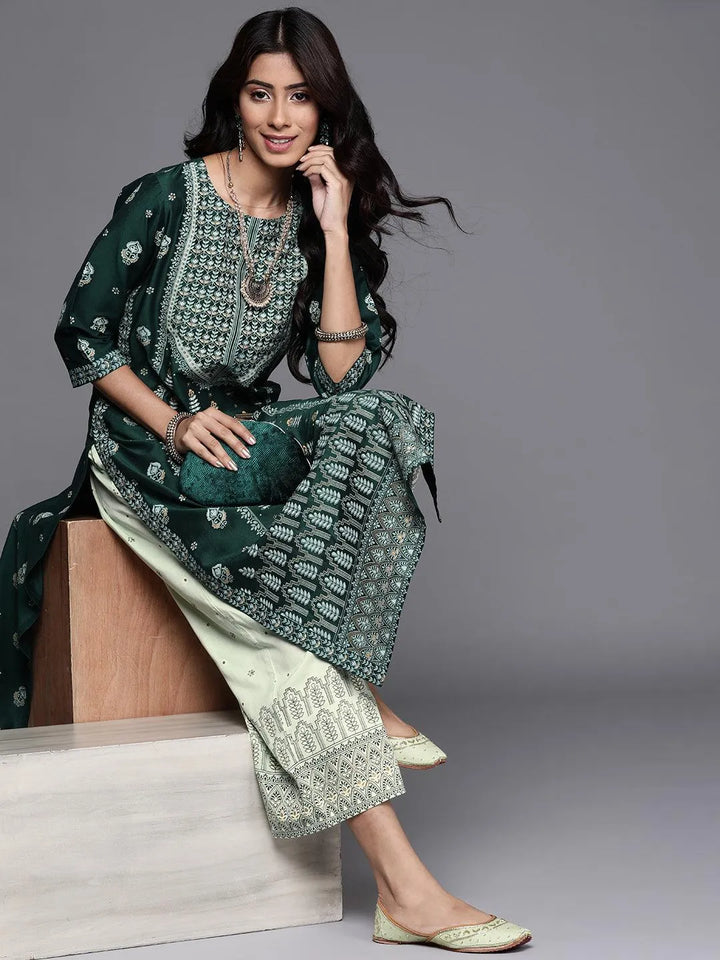 Green Printed Silk Palazzos - Libas