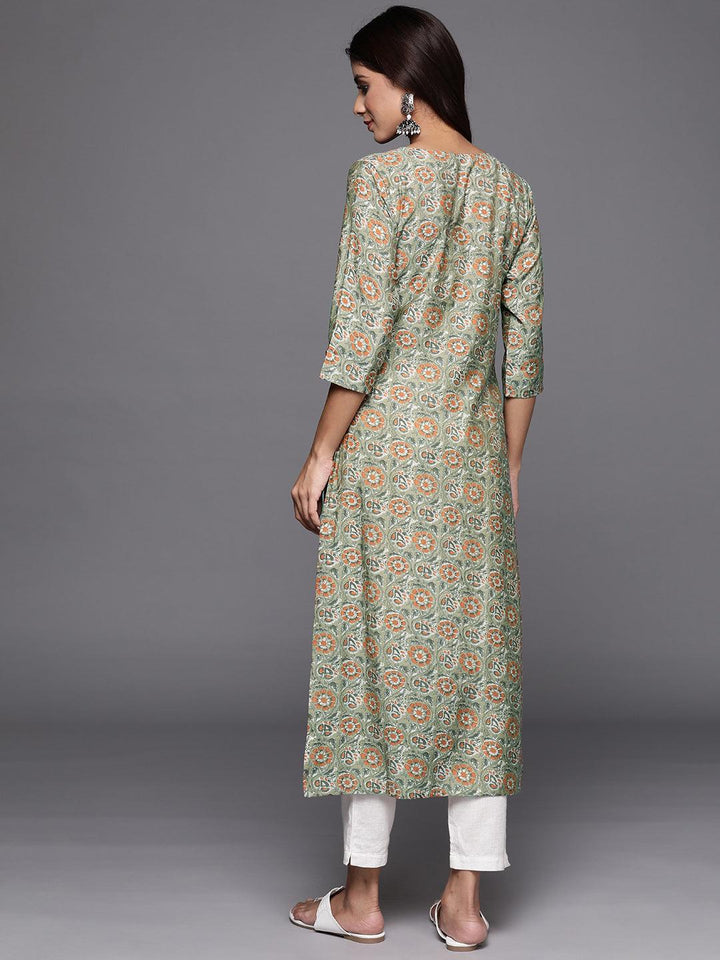 Green Printed Silk Straight Kurta - Libas