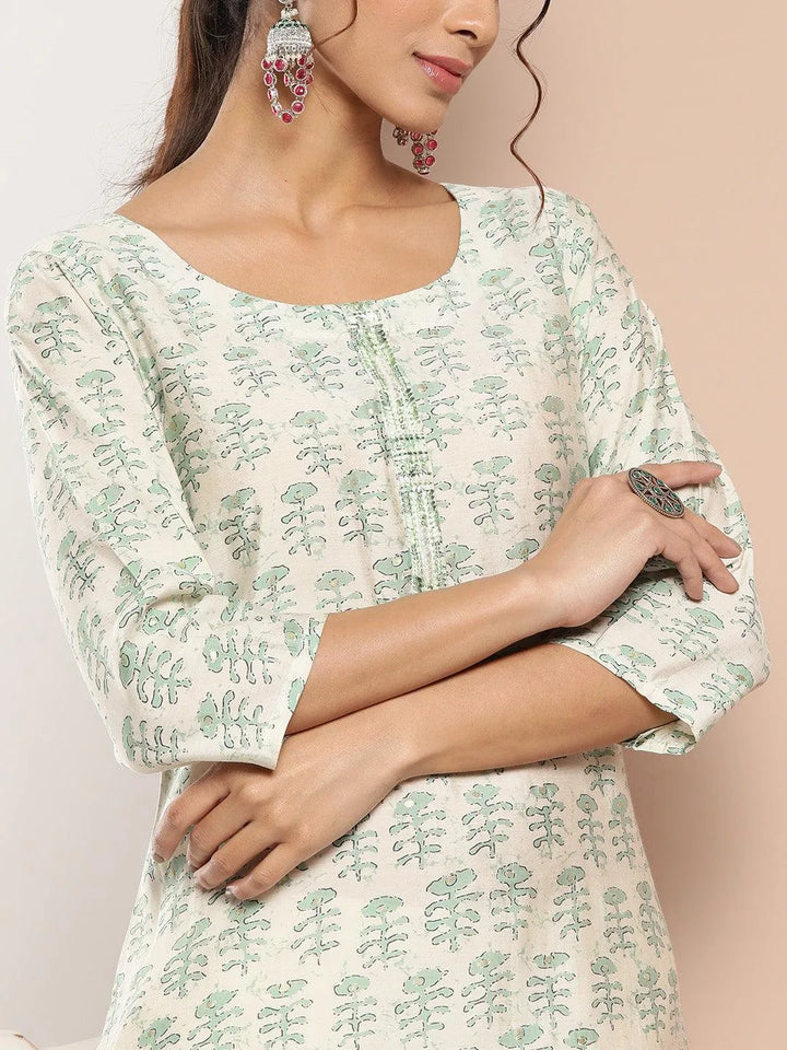 Green Printed Silk Straight Kurta - Libas