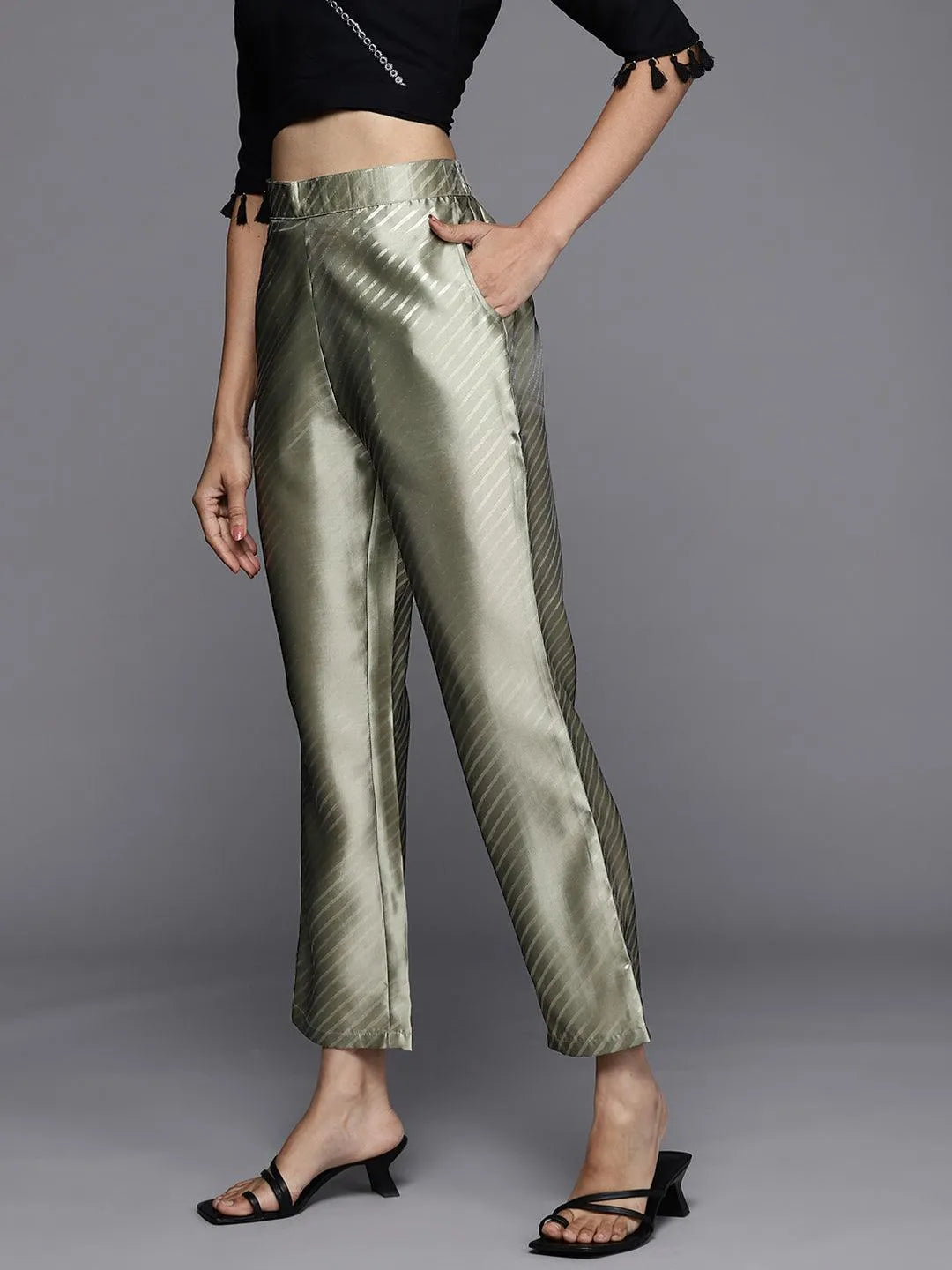 Green Printed Silk Trousers - Libas