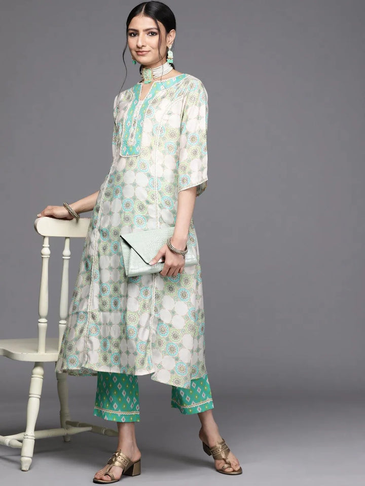 Green Printed Silk Trousers - Libas