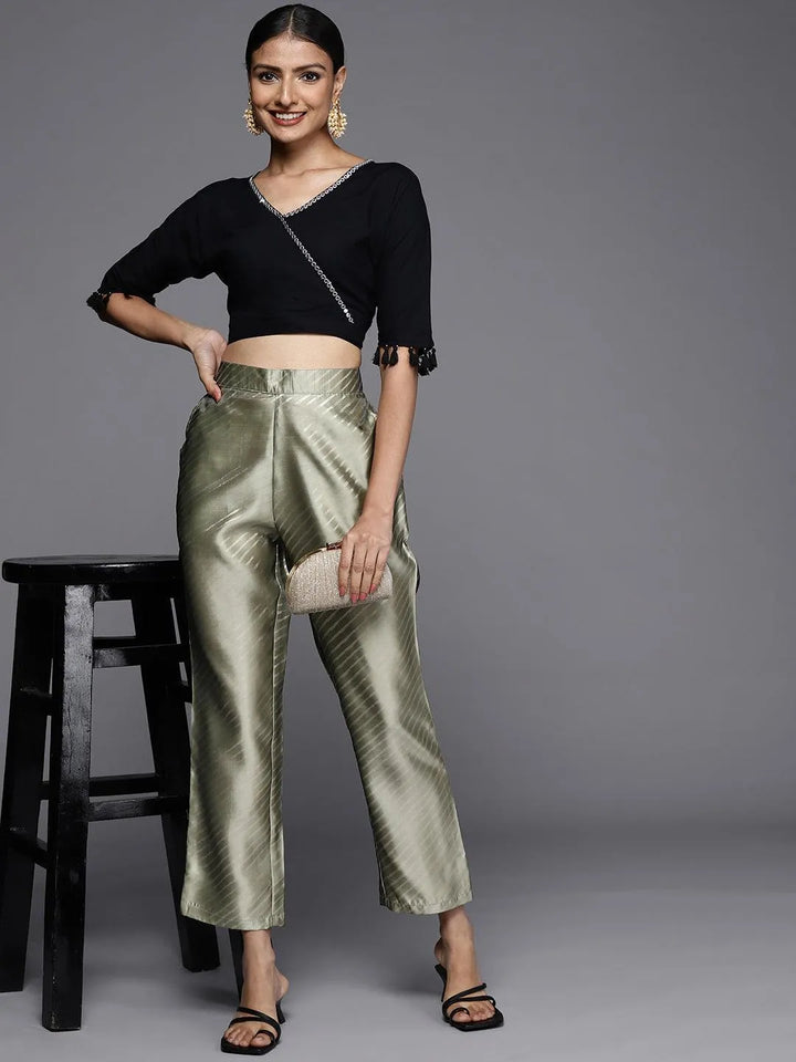 Green Printed Silk Trousers - Libas