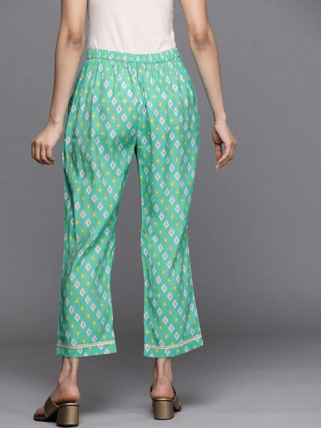 Green Printed Silk Trousers - Libas