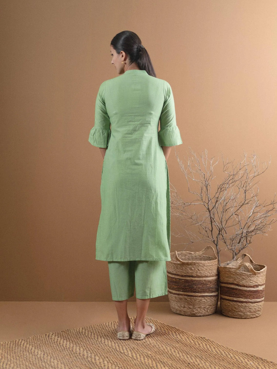 Green Schiffli Cotton Kurta Set - Libas