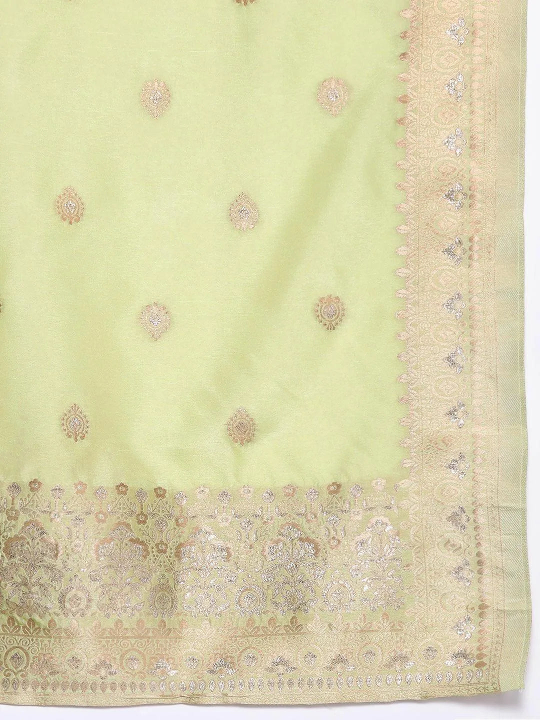 Green Self Design Chanderi Silk Straight Suit Set - Libas 