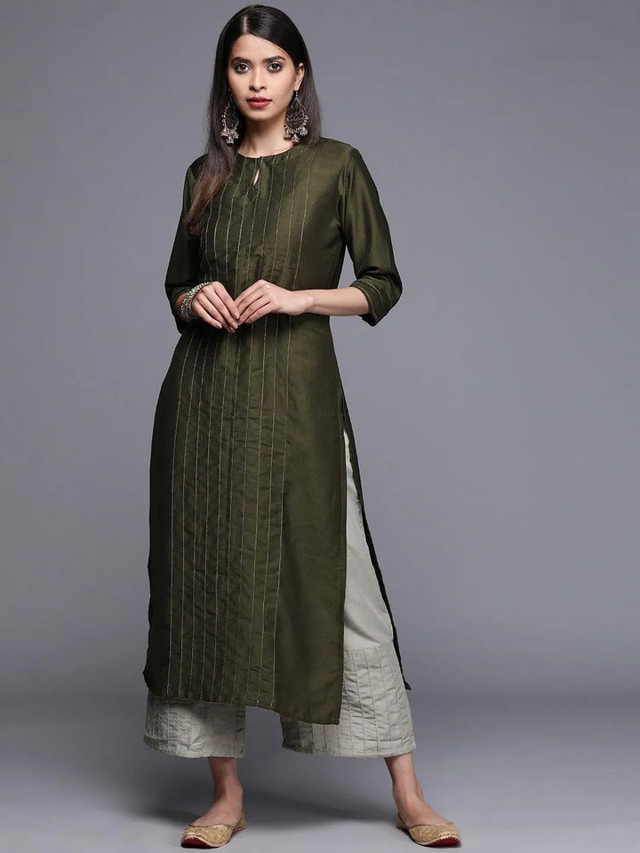 Green Solid Chanderi Silk Kurta - Libas