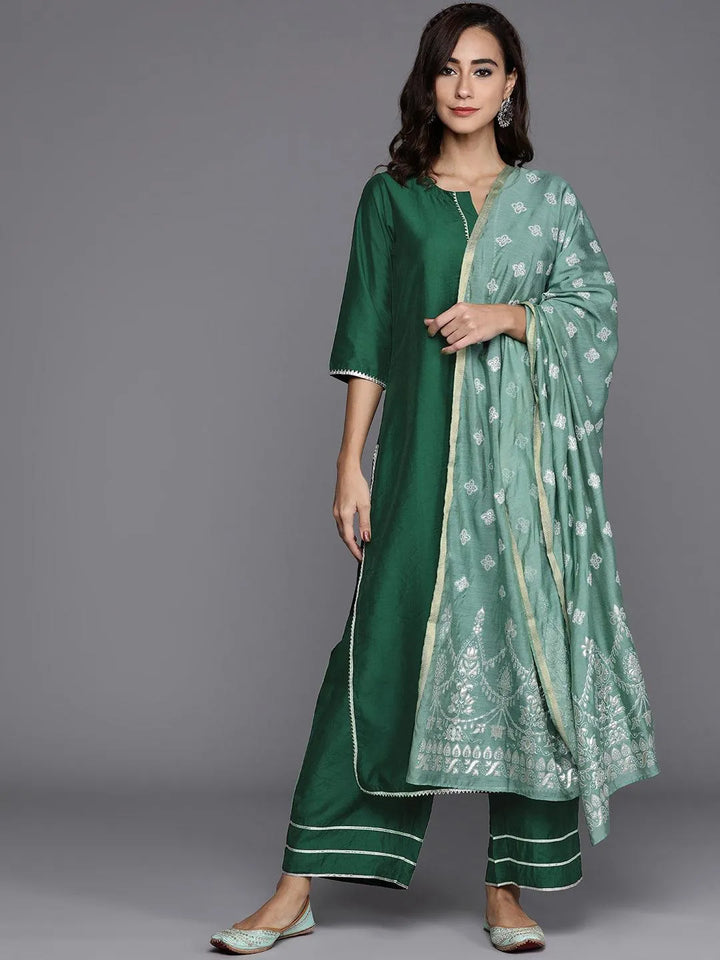 Green Solid Chanderi Silk Suit Set - Libas