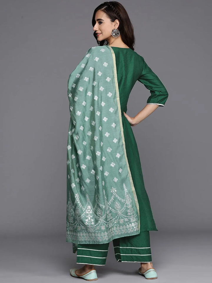 Green Solid Chanderi Silk Suit Set - Libas