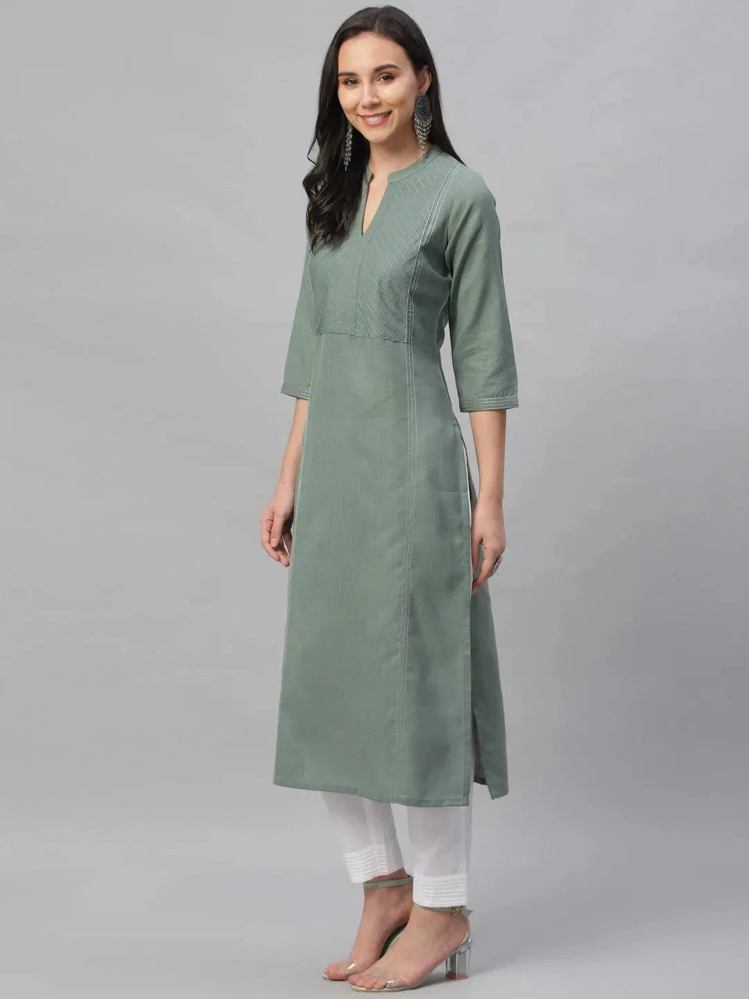 

Buy Green Solid Cotton Kurta - 9070- | Libas Ethnic Wear Online