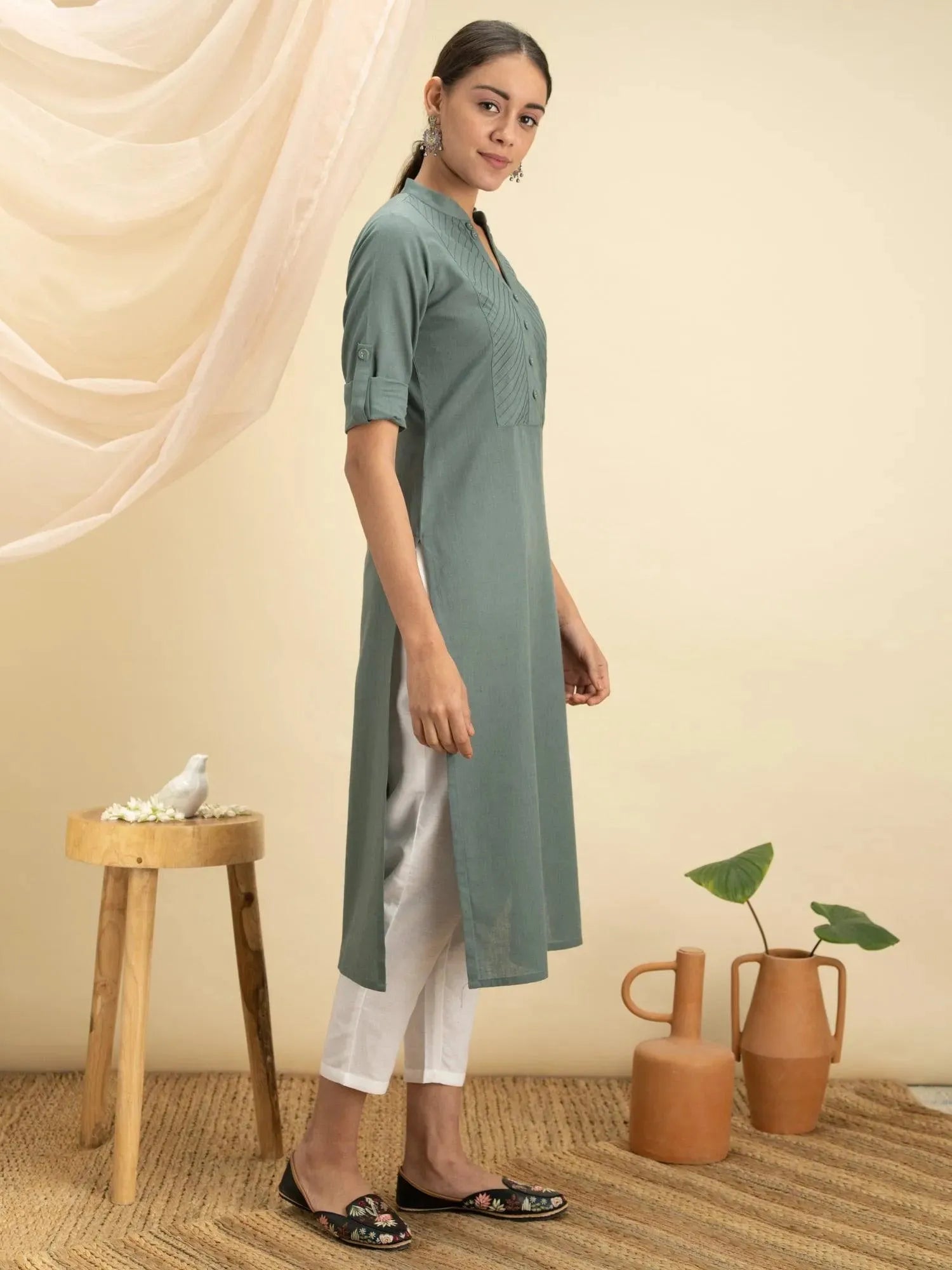 

Buy Green Solid Cotton Kurta - 12029O- | Libas Ethnic Wear Online